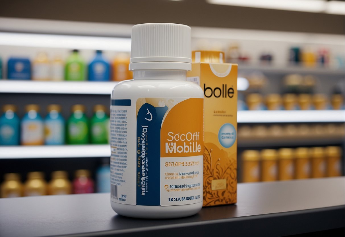 A bottle of Mobilee supplement on a store shelf, surrounded by other health products