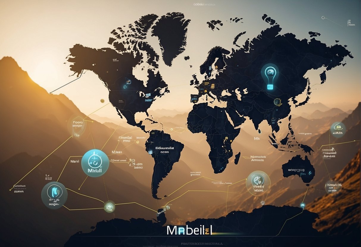A global map with labeled locations and icons representing where to buy Mobilee supplement in various countries